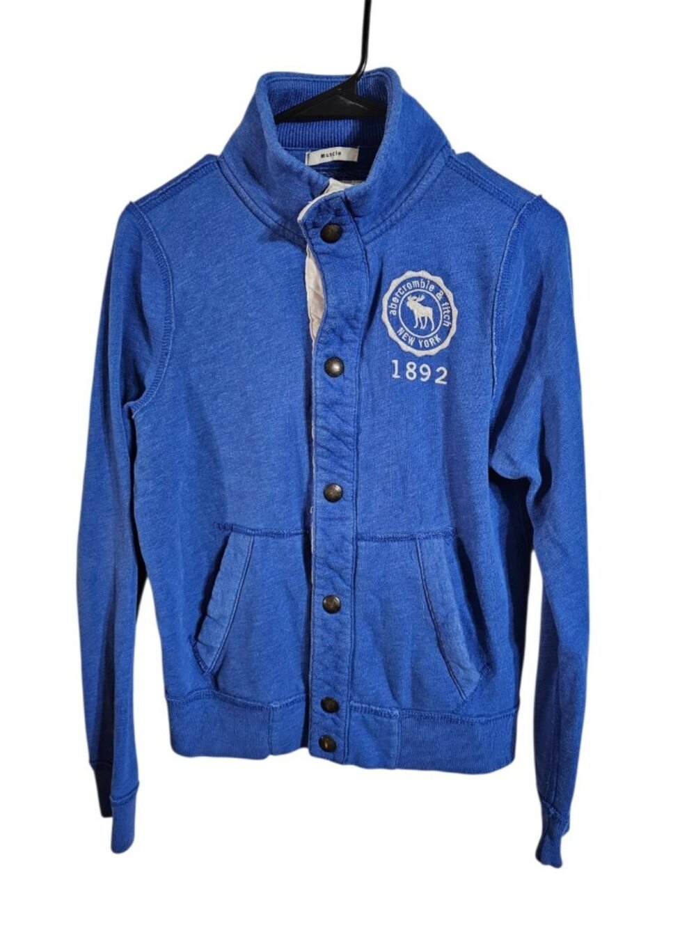 Abercrombie Kids XL Sweatshirt Blue Cotton Crest Snap Jacket Iconic Archival Y2K - Picture 2 of 6